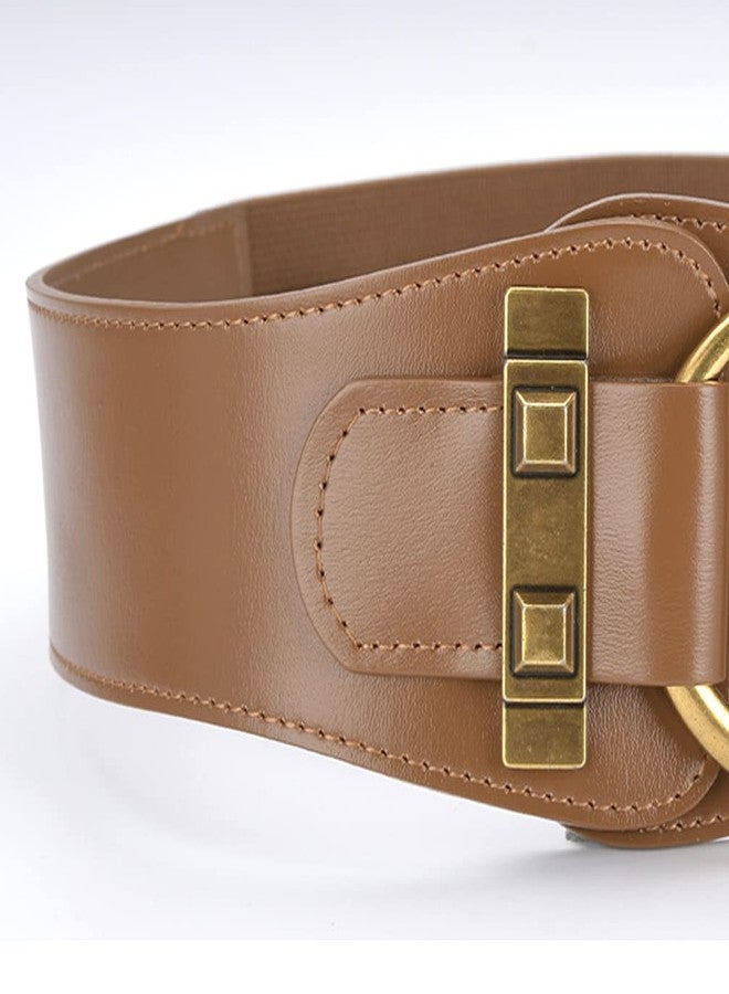 ANNULOYA Women Genuine Leather Elastic Belts for Dress, Vintage Wide Stretchy Corset Cinch Belt Elegant Waistband - Image 4
